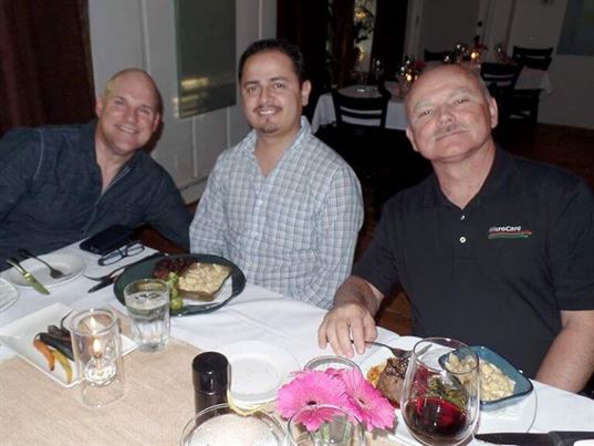 The “get together” dinner on Sunday night is a great way to renew old friendships and make new ones. Here, Brian Teague, Agustin Mireles and David Ferguson enjoy their dinners