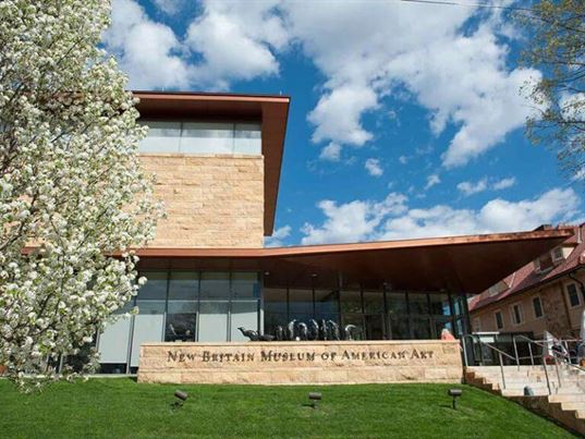 The New Britain Museum of American Art is a beautiful modern building in a verdant setting in downtown New Britain