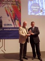 Mike Jones (left) accepts the Global SMT Award for Best New Cleaning Product for 2017 from Trevor Galbraith