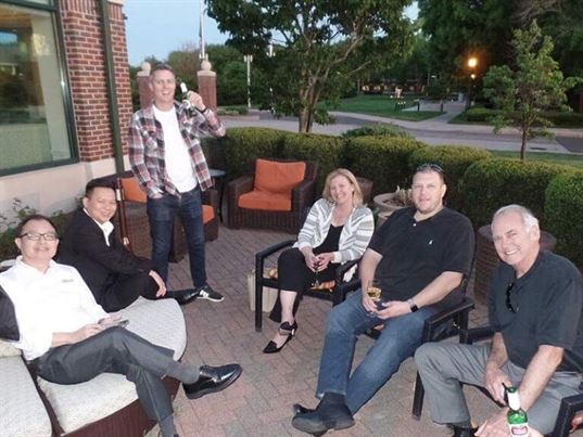 After dinner, many of the team members adjourned to the Mosquito Patio to enjoy the balmy New England spring evening