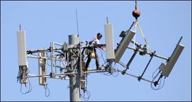 A worker on a cell phone tower often will need to install, upgrade or repair fiber optic connections even when they are hundreds of feet above the ground. Sticklers™ cleaners can help