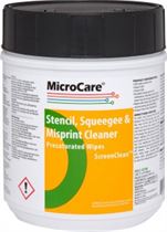 El MicroCare Stencil, Squeegee and Misprint Cleaner se presenta como una toalla presaturada.