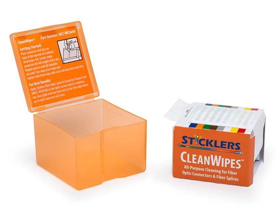 The CleanWipes™ tool features enough wipes to clean 640 end-faces, and the CleanSlots™ are spaced for cleaning popular duplex connectors without disassembly.